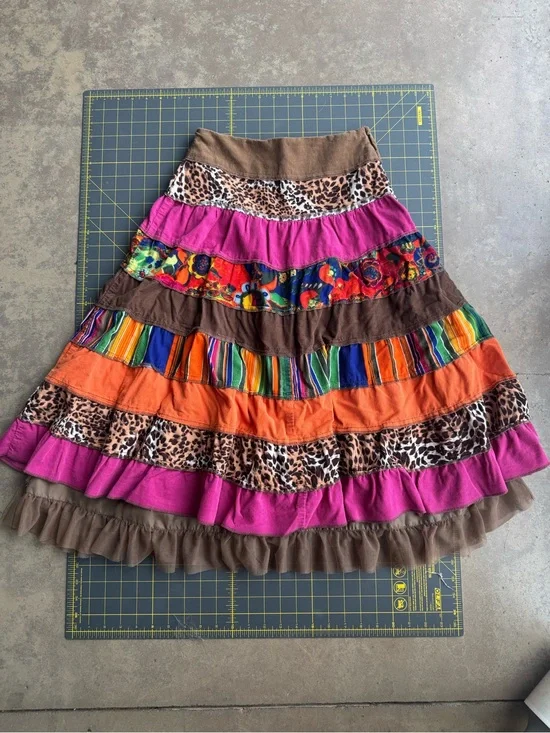 The Children’s Place Girls Boho Tiered Patchwork Skirt in Pink, Orange & Brown