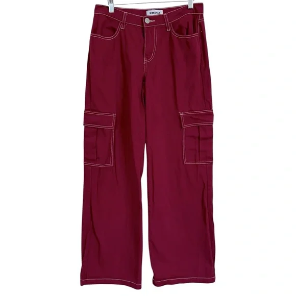 RSQ Women'sSize 26 Low Rise Wide Leg Cargo Jeans Garnet Baggy Y2K