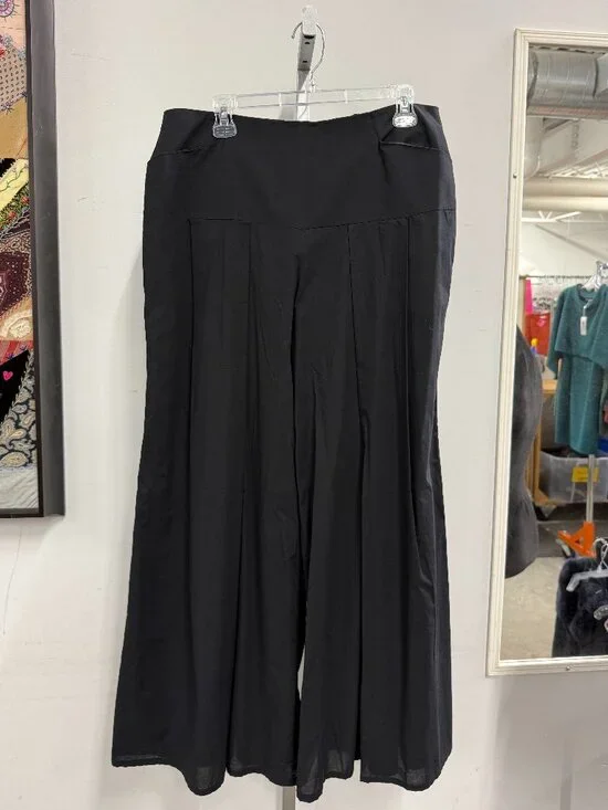 NWT Kim Schalk Black Karacha Super Wide Leg Cotton Trouser Pants Women's Size L