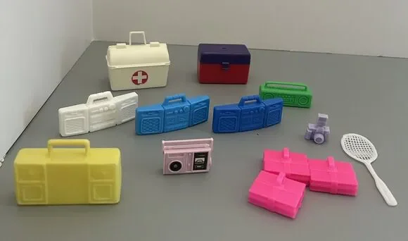 Fashion Doll Accessories Boom Box, Radio, Camera, First Aid Lot of 13 Vintage