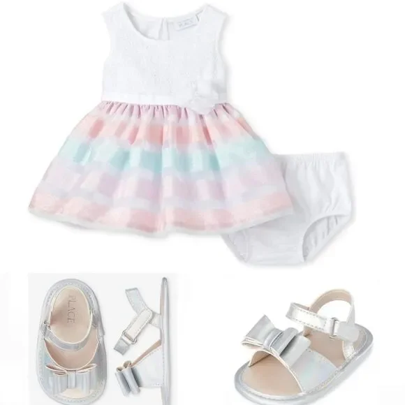 NWT • Childrens Place Lace Striped Dress + Sandals