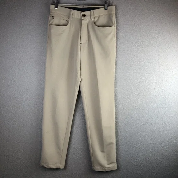 Haggar The Active Series Mens Pants‎ Size 29x39 Slim Fit 5-Pocket Beige FLAW