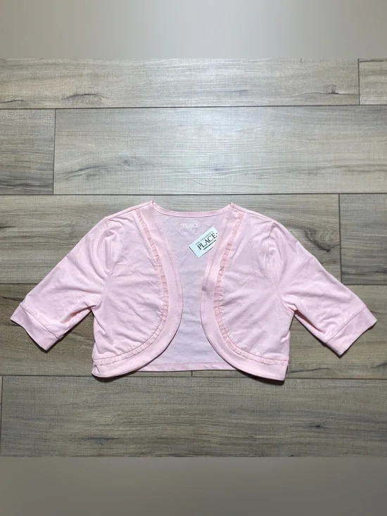 The Childrens Place Girls Quarter Sleeve Mesh Ruffle Open Front Shrug XXL Pink