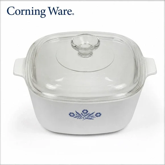 Vintage Corning Ware Cornflower Blue Casserole Dish with Glass Lid Square Baker