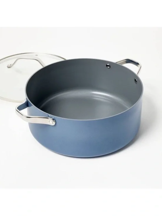 Figmint - 2PC Aluminum Ceramic Stock Pot Set 450 Deg Blue