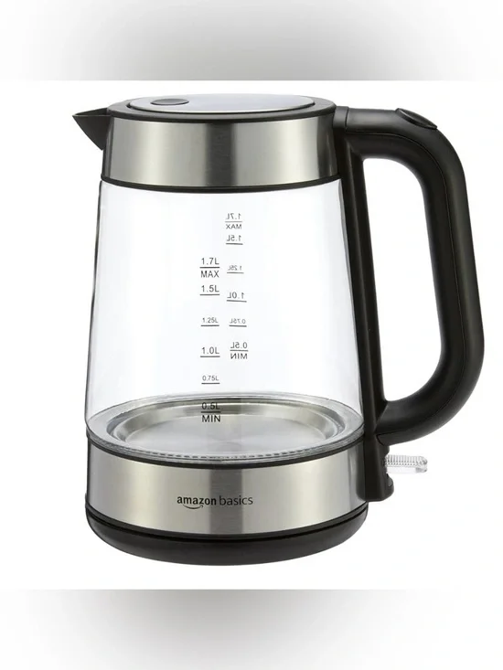 Amazon Basics Electric Kettle with Glass Carafe for Tea and Coffee