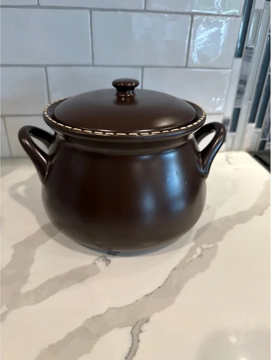 Vintage Brown Ceramic Soup Tureen with Lid
