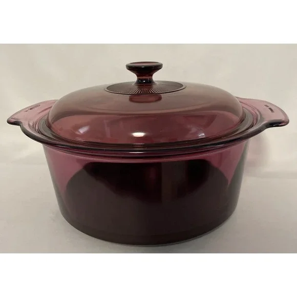 Corning Visions Cranberry Dutch Oven Stock Pot 5L Non Stick Pyrex Lid Very Good