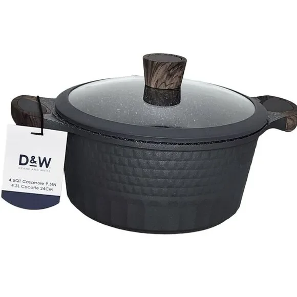 D&W Premium Cookware 9.5in Stock Pot Casserole with Lid Non-stick 4.5QT Charcoal