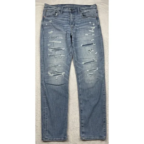 American Eagle Men’s 36x32 Light Wash Distressed Athletic Fit Airflex+ Jeans