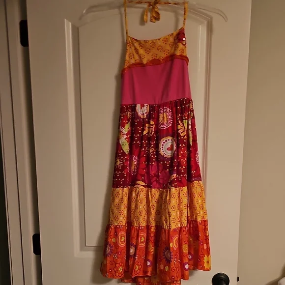 VTG Colorful 14 girls Dress TCP floral maxi  cotton