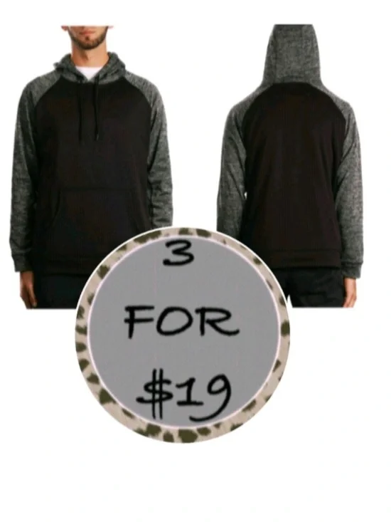 3/$19 Black and gray color block fleece lined long sleeve hoodie sweatshirt