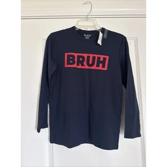 The Children's Place Boys LARGE 10/12 BRUH Long Sleeve Graphic T-Shirt