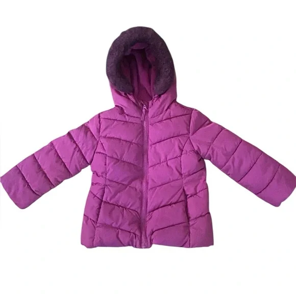 The Children’s Place Pink Puffer Jacket Faux Fur Hooded Winter Coat Toddler 3T