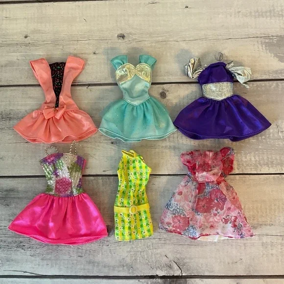 Barbie Mattel Dresses‎ Lot Of 6 Pink Purple Blue Yellow Short Casual Fancy Party