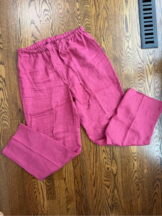 Charter Club Preppy Linen Wide-Leg Drawstring Nantucket Pants in Rose Pink