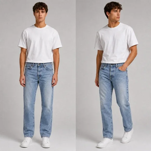 Replay Blue Jeans Mens Light Wash Straight Leg Denim Button Fly Vintage Style