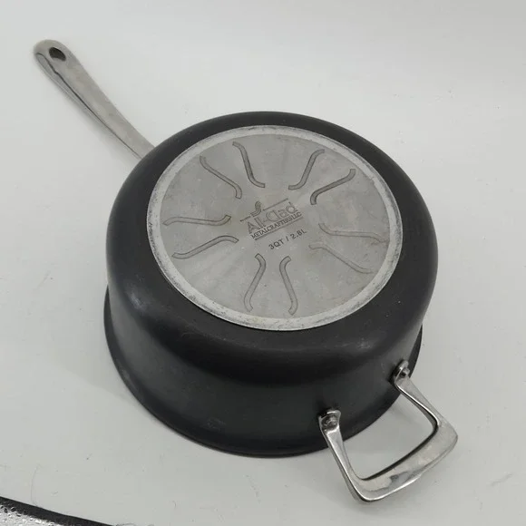 All-Clad 3 QT 2.8L Hard Anodized Nonstick Saucepan Pot No Lid Black Gray