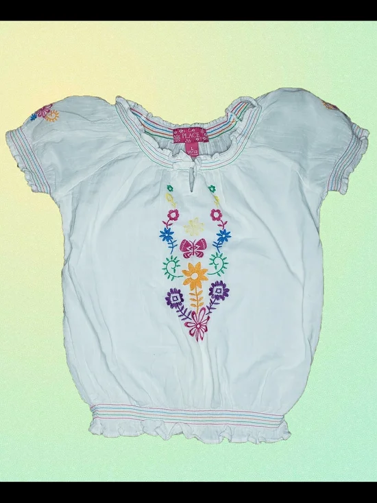 The Children's Place White Embroidered Floral Peasant Top