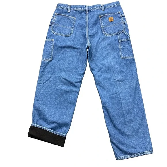 VTG Carhartt B200 DST Fleece Lined Carpenter Jeans 40x32 Blue Denim Workwear Y2K