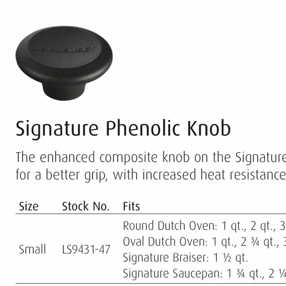 Le Creuset Phenolic/Bakelite Replacement Signature Knob - black