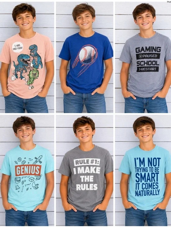 Boys' Short Sleeve Graphic Tees - 6 total- youth large