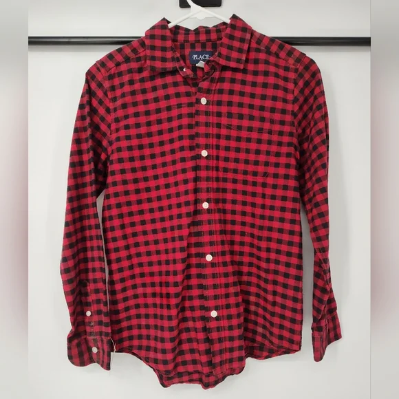The Children's Place Red and Black Plaid Button-Down Shirt Size Kids Lg, 10/12