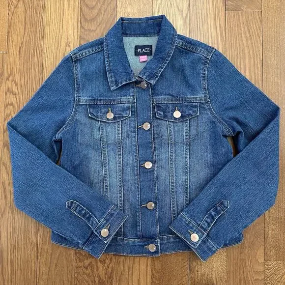 The Childrens Place Denim Youth Girl's Blue Cotton Blend Jeans Jacket Sz L 10-12