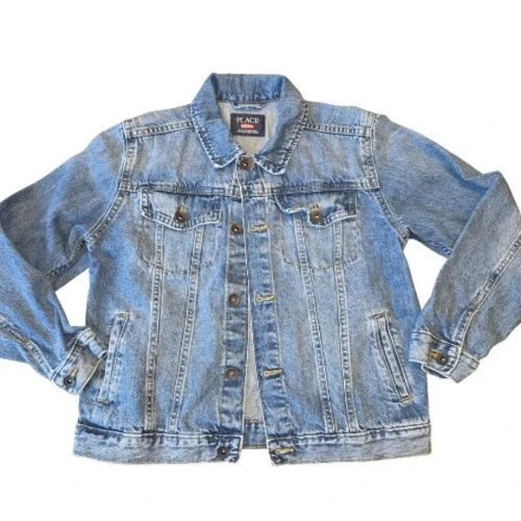 The Childrens Place‎ Kids Denim Trucker Jacket Medium Wash Blue Jean Coat Size L