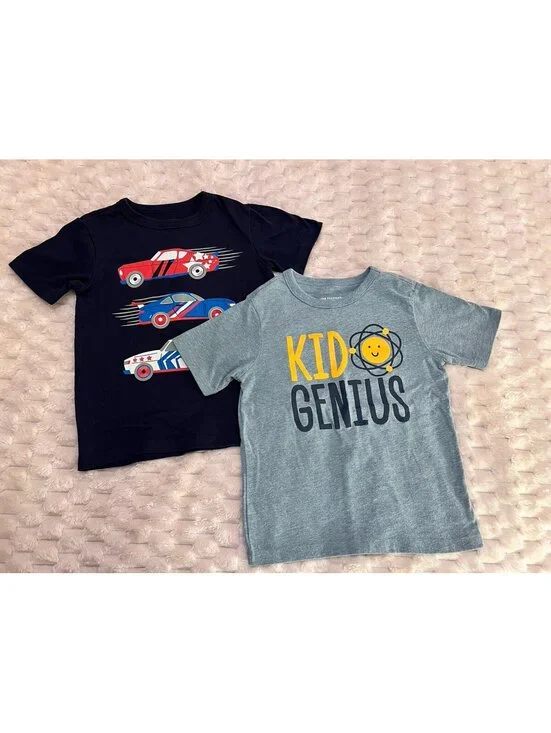 TCP Toddler Boy Short Sleeve T-Shirt Set, 2k (3T); Race Cars & Kid Genius