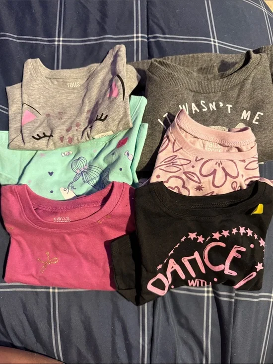 12 months Girls Graphic Tee Lot - Pink, Black, Gray, Mint & Purple