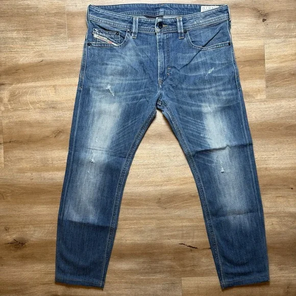 Diesel Thavar Jeans Men 31x25 Blue Slim Skinny‎ Medium Wash Faded 0802H (Hemmed)