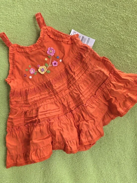 NWT  3-6M  Baby Girls -2P SUNDRESS Bright ORANGE Flowers - Ruffle + Panties (Q5)
