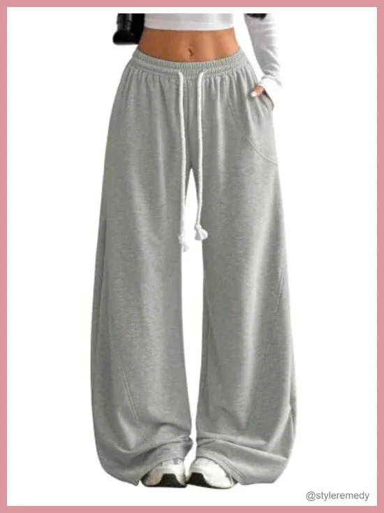 ZAFUL Womens Wide Leg Sweatpants Drawstring Elastic Waist Baggy Lounge Pants