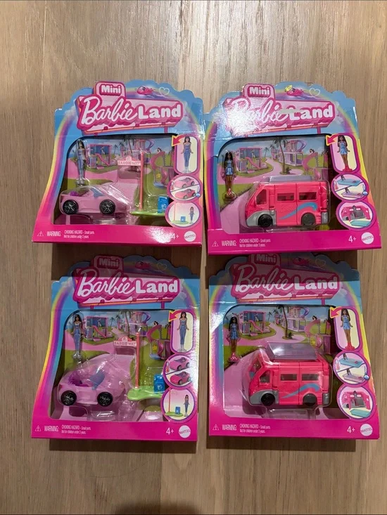 Barbie Mini Barbie Land Pink Toy Vehicles & Doll Accessories, set of 4, NWT
