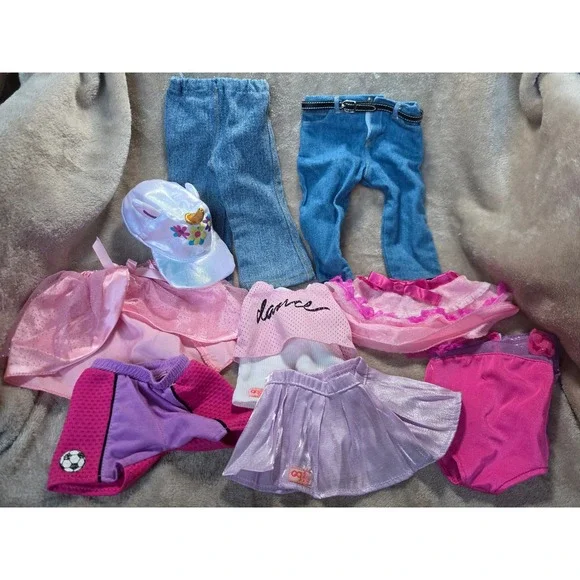 18 Inch Doll Clothes Lot Denim Jeans Skirts Tutu Unicorn Hat Pink