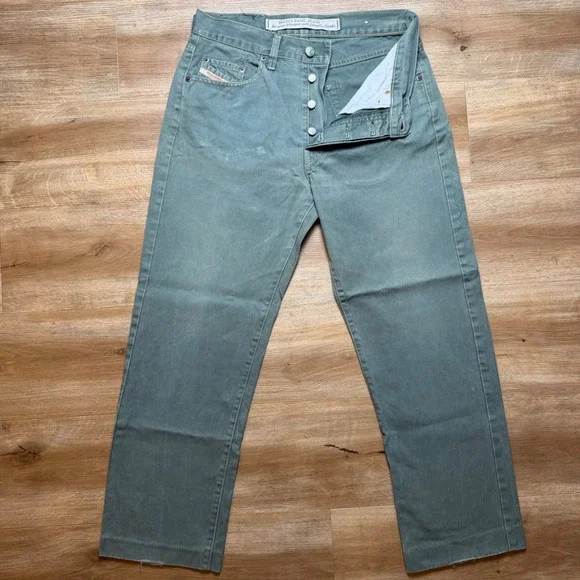 Diesel‎ Jeans Men 30x27 Sage Green Straight Leg Button Fly Made in Italy (Tag32)