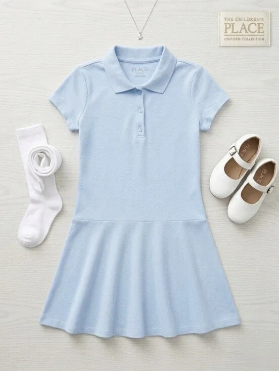 NWT The Children's Place Girl's School Uniform Short Sleeve Pique Polo Dress XL