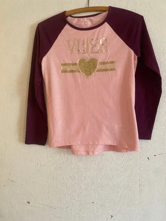 Children's Place Tshirt Long Sleeve Lg 10-12 Pink Gold NWT