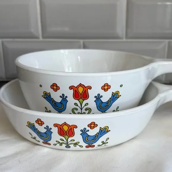 Vintage 70s Corning Ware Country Festival Skillet and Saucepan Set