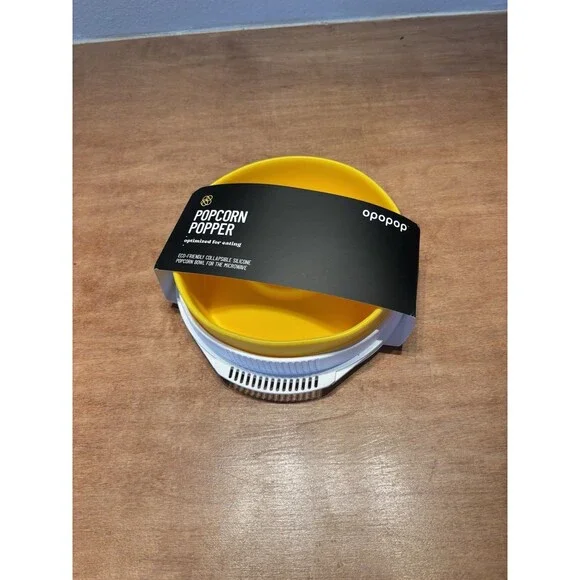 Opopop Silicone Microwave Popcorn Popper Collapsible Bowl-Yellow & White-NEW-NIP