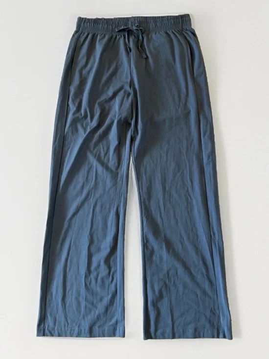 Pact Women’s Organic Cotton Wide Leg Lounge Pants Blue Pockets Sz L 32” Inseam