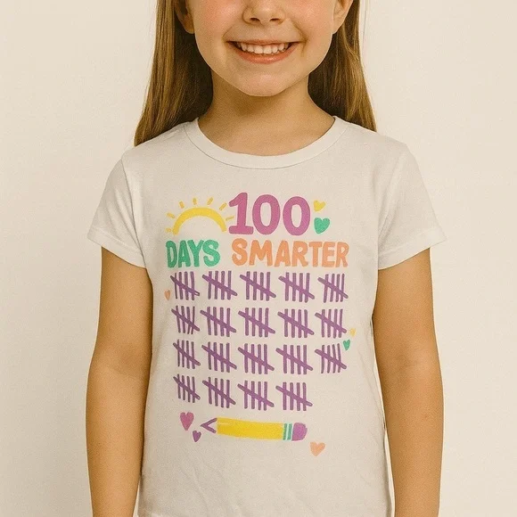 💯The Children's Place Purple and White Short Sleeve Tee 100 Days Smarter