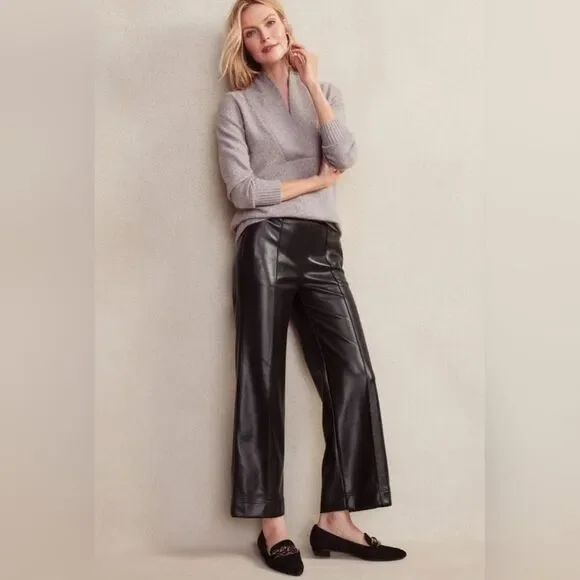 NWT Soft Surroundings Rivka Faux Leather Wide Leg Elastic Waist Pants L, 2X, PL