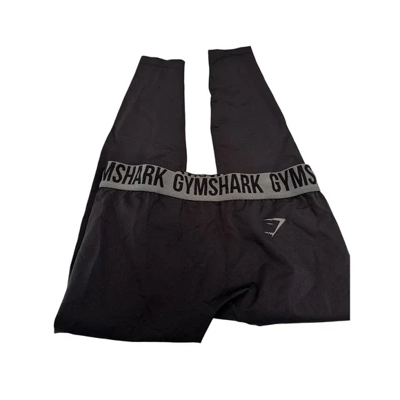 Gymshark Womens Black Training Leggings B1A2T Size Large Logo Waistband Active