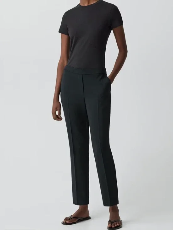 Theory Admiral Crepe Treeca Pull-On Pant, Black, 2