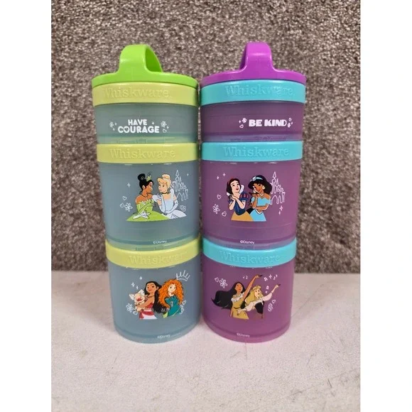 Whiskware Disney Princess Stackable Snack Containers 2 Pack Set Purple Green
