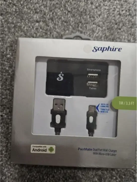 Dual Port Wall Charger With Micro Usb Cable Saphire 1m Long (Returned Items)
