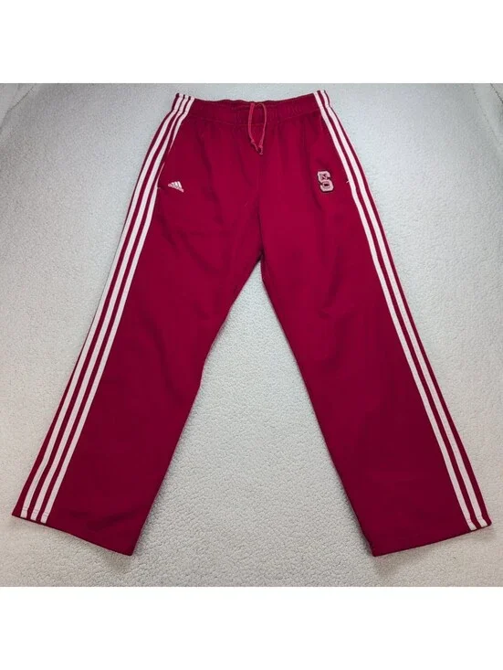 Adidas NC State Wolfpack Track Pants Men's Large Red White 3 Stripe Athletic Jog