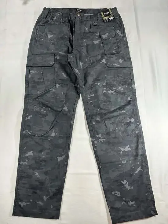 CQR Gear Men's Tactical Ripstop Cargo Pants Utility Camo Black TLP135